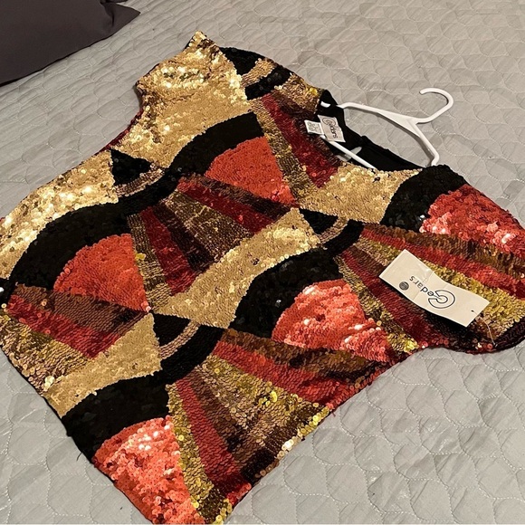 100% COTTON~VTG~SEQUIN BLOUSE~ABSTRACT~LG~ NWT - Picture 5 of 12